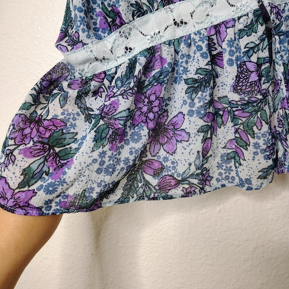 Free People Women's Purple and Blue Floral Croptop Babydoll Camisole Sz L NWOT - Picture 7 of 12